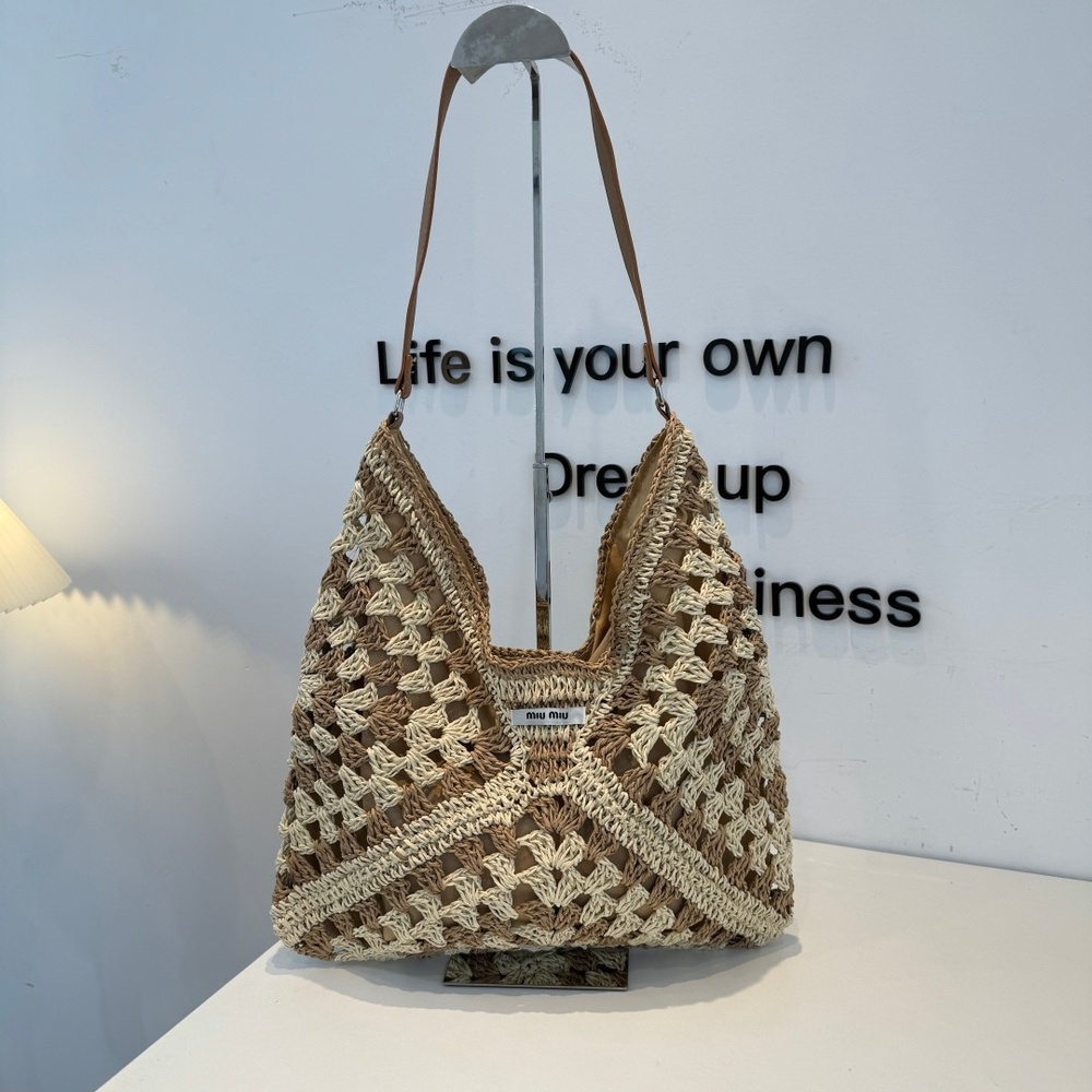 Miu Miu Two-Tone Crochet Hobo Bag
